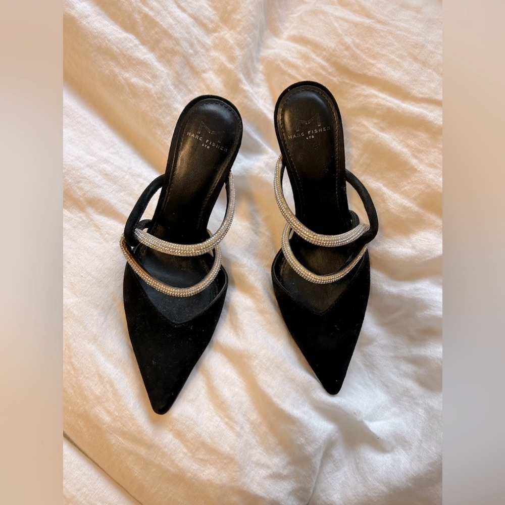 Marc Fisher Black suede rhinestone heels